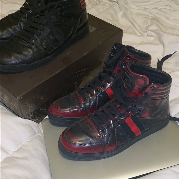 Gucci sneakers two for one high top burgundy - Picture 1 of 8